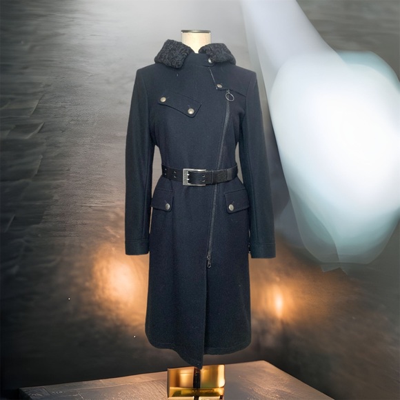 Authentic Belstaff Rare Wool Carter Long Coat Bukhara Fur Trimmed Hood EU 42 - Picture 3 of 11